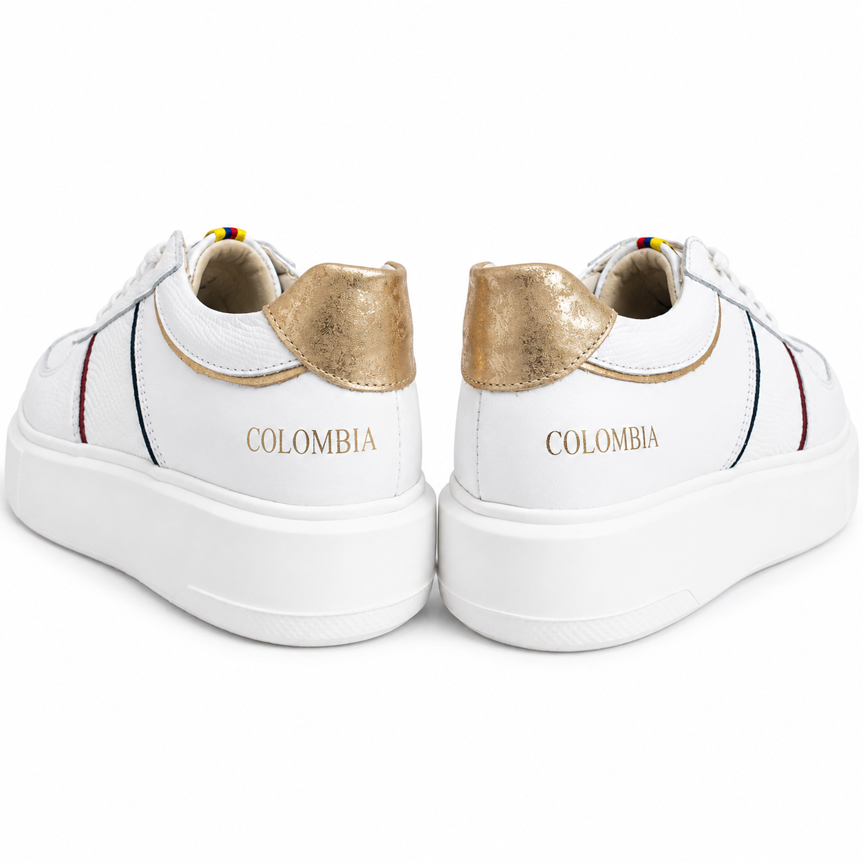 TENIS COLOMBIA EN CUERO BLANCO X TRICOLOR