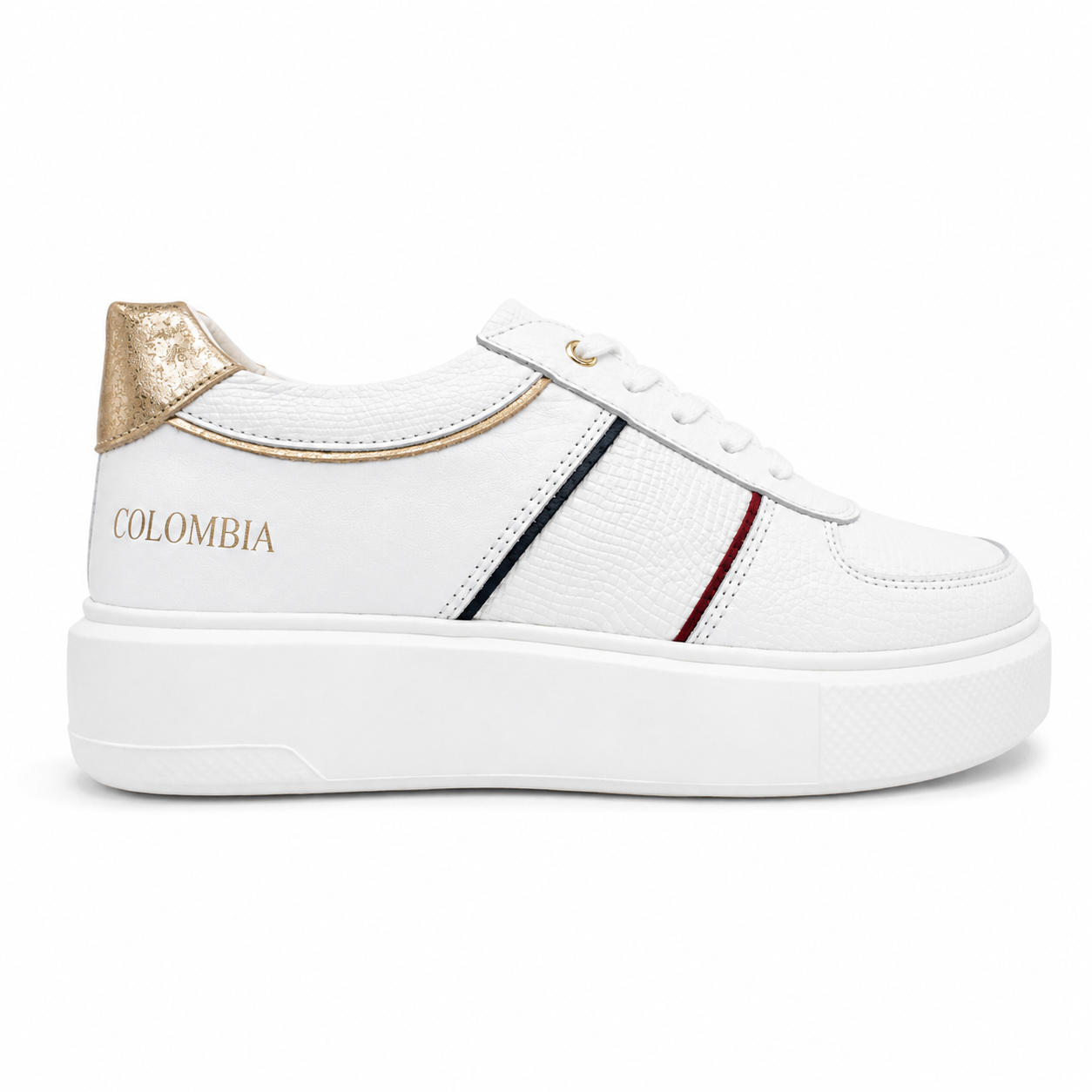 TENIS COLOMBIA EN CUERO BLANCO X TRICOLOR