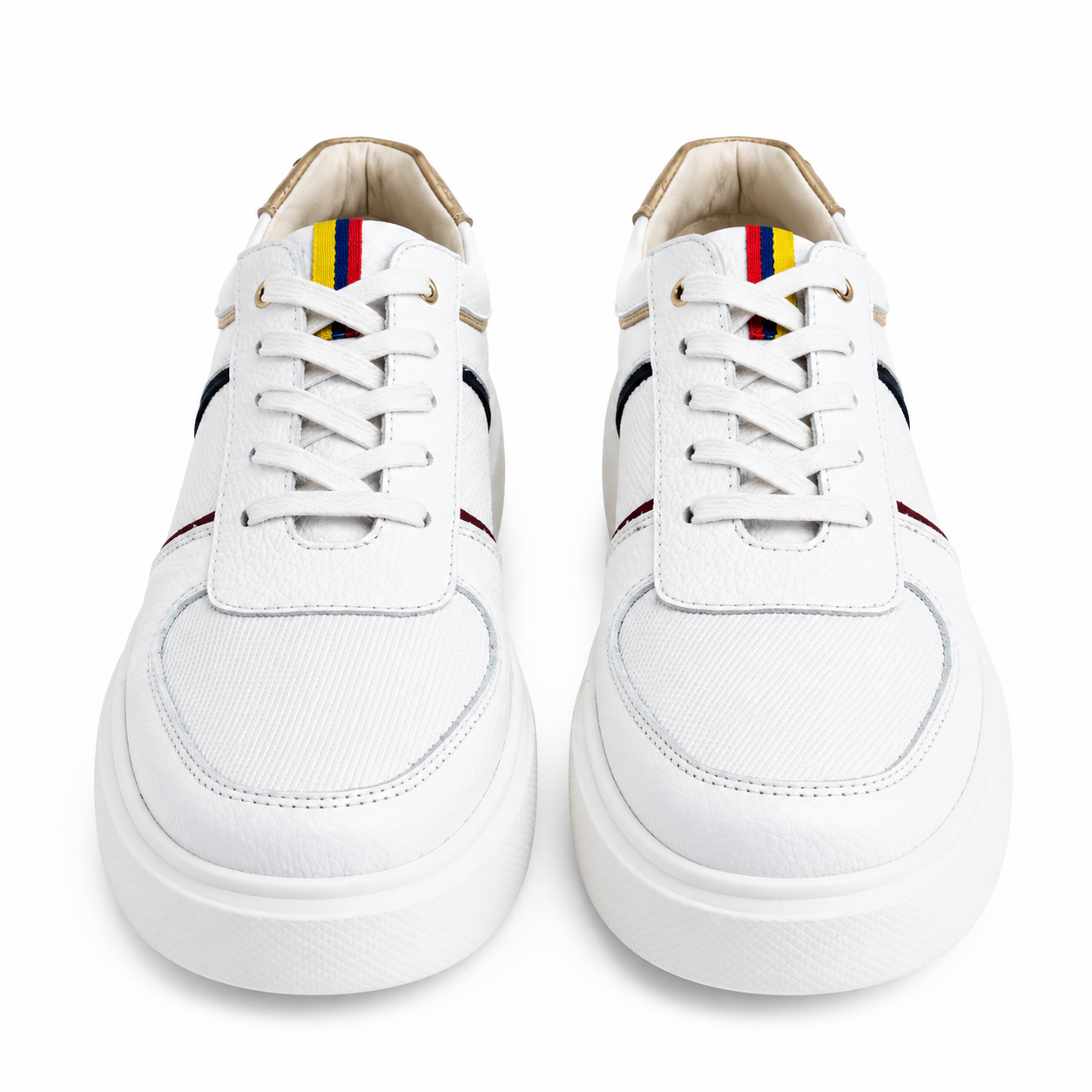 TENIS COLOMBIA EN CUERO BLANCO X TRICOLOR
