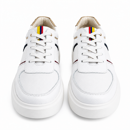 TENIS COLOMBIA EN CUERO BLANCO X TRICOLOR