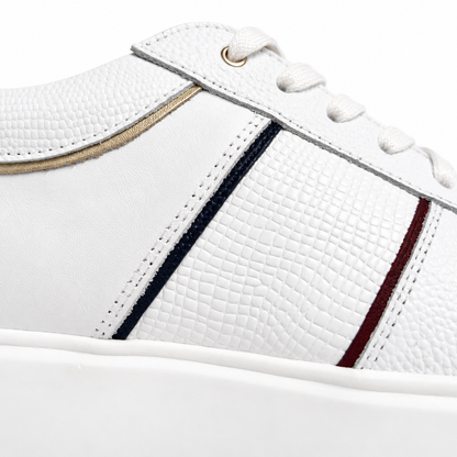 TENIS COLOMBIA EN CUERO BLANCO X TRICOLOR