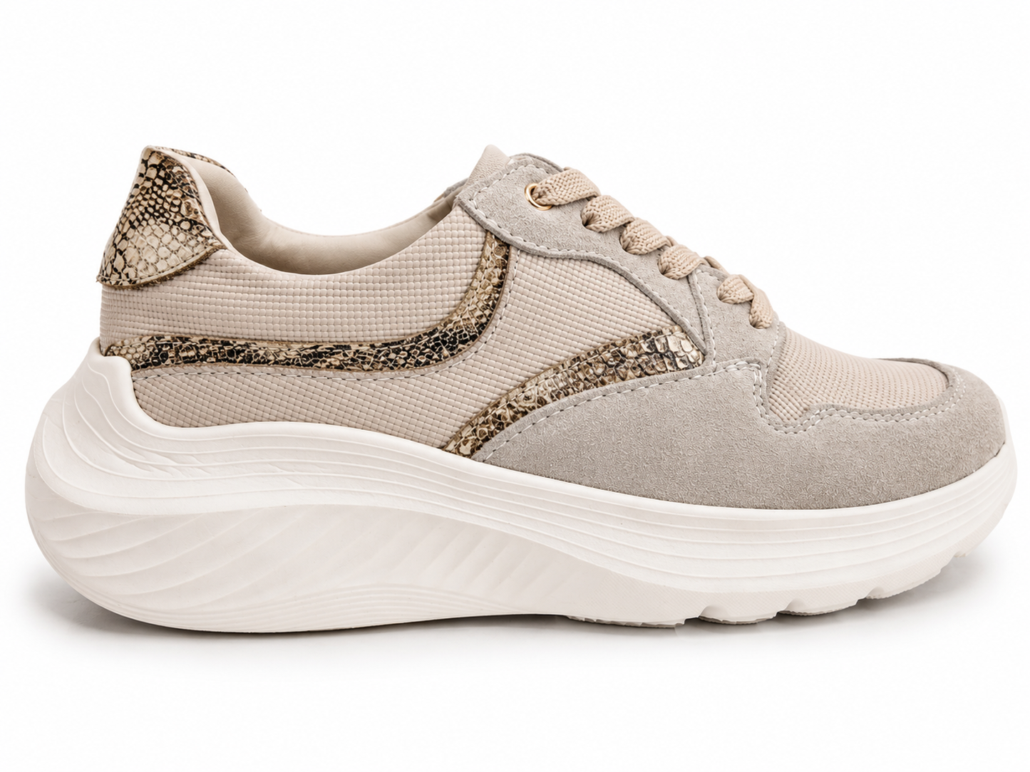 Tenis Génesis en carnaza gris y folia anaconda
