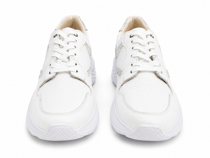 Tenis Génesis blanco y plata en cuero