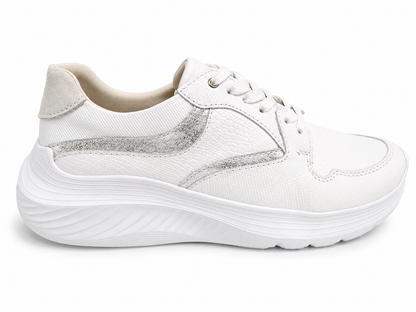 Tenis Génesis blanco y plata en cuero