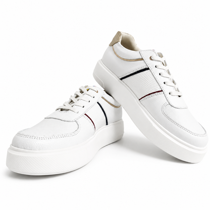 TENIS COLOMBIA EN CUERO BLANCO X TRICOLOR