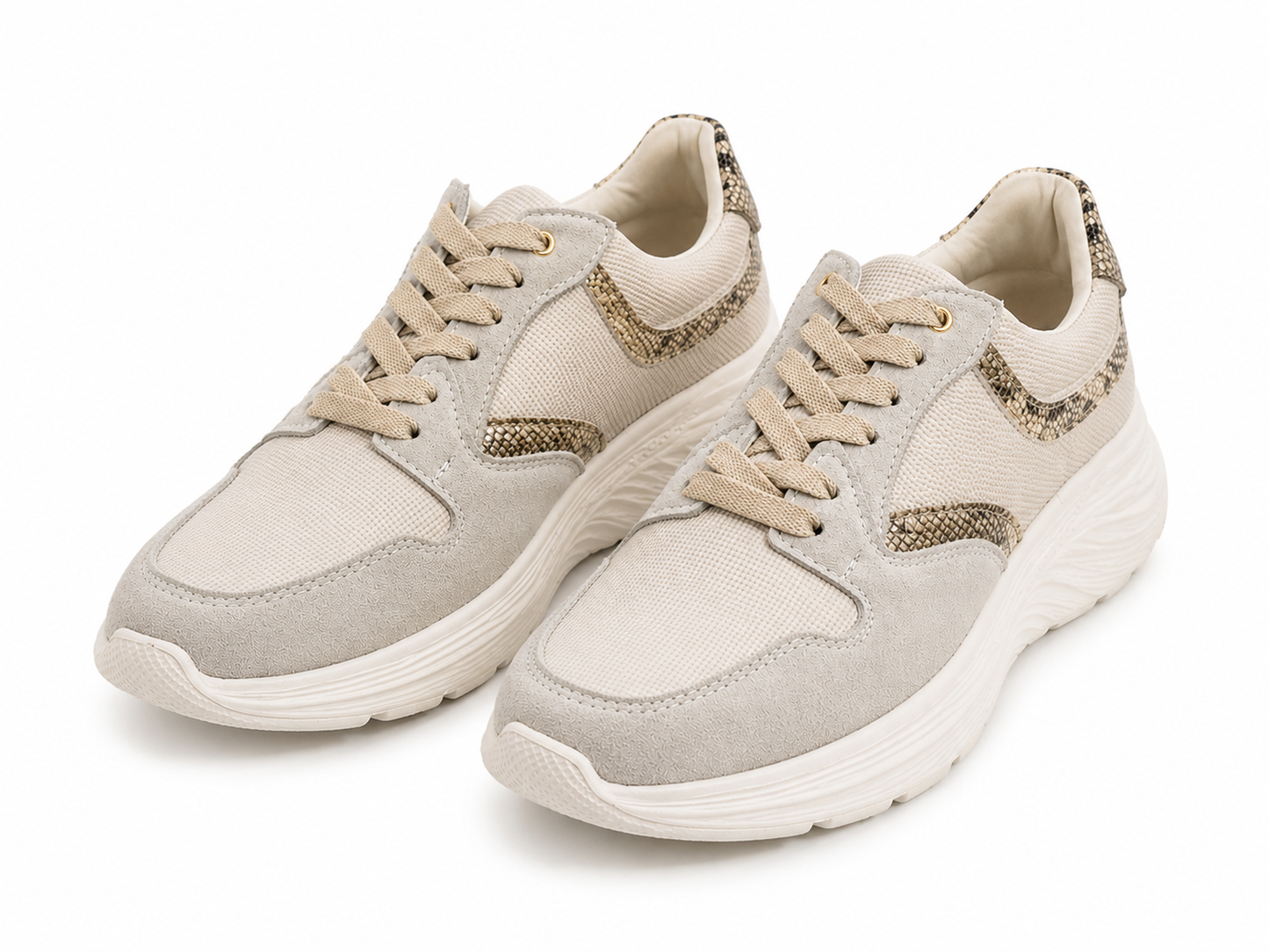Tenis Génesis en carnaza gris y folia anaconda