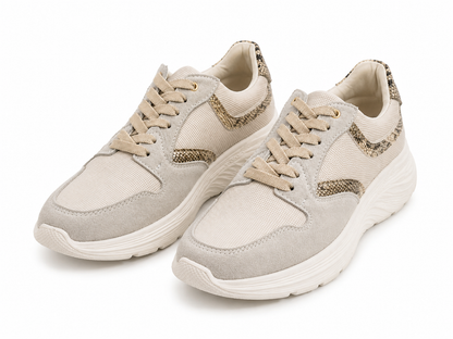 Tenis Génesis en carnaza gris y folia anaconda